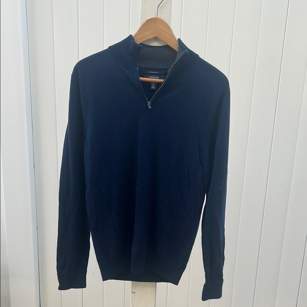 Nordstrom Blue Zip Up Sweater with Ribbed Cuffs